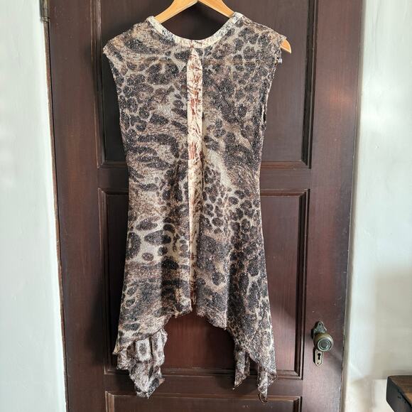 ALBERTO MAKALI Women Leopard Print Open Knit Nubby Tunic Top Handkerchief Medium - Picture 2 of 6